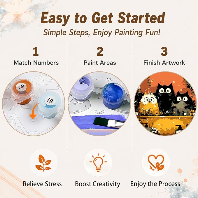 AUKELHJ 4 Pack Framed Paint by Numbers Kit for Adults, Cat, 8x8 inch