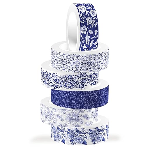 6 Rolls Washi Tape,Blue Washi Tape,Scrapbook Tape Supplies