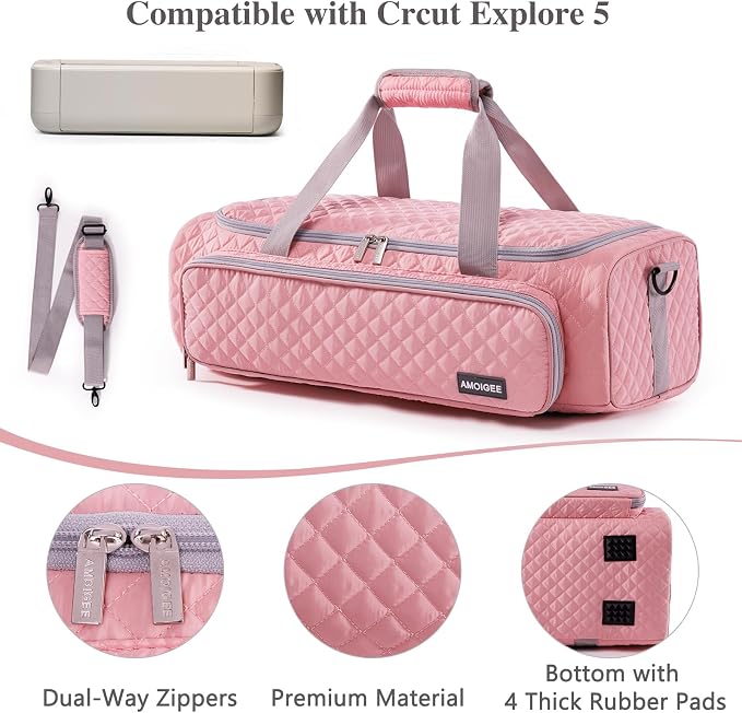 AMOIGEE Puff Carrying Case for Cricut Explore 5, Quilted Storage Bag for Die-Cutting Machine, Travel Craft Tote with Pockets for Vinyl, Tools, Mats and Cricut Accessories and Suppliers