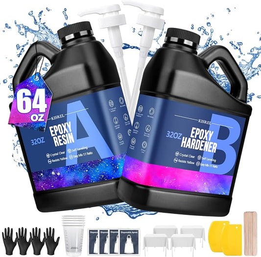64OZ Epoxy Resin Kit, Clear Resin No Yellowing No Bubble for Molds & Craft | Clear Epoxy Resin Kit ,Casting Resina for Jewelry Making, Wood & Molds(32OZ x 2)