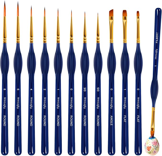 Hnncugty Miniature Paint Brushes 12 pcs, Paint Brushes for Acrylic Painting | Art Supplies for Oil, Watercolor Detailing Models Rock Body Face Nail Drawing Artist Gifts, Triangular Handles Blue