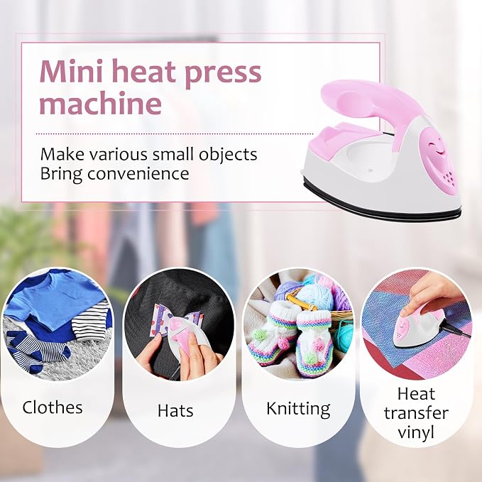 Honoson Mini Craft Iron with Charging Base Tiny,Light Pink,White