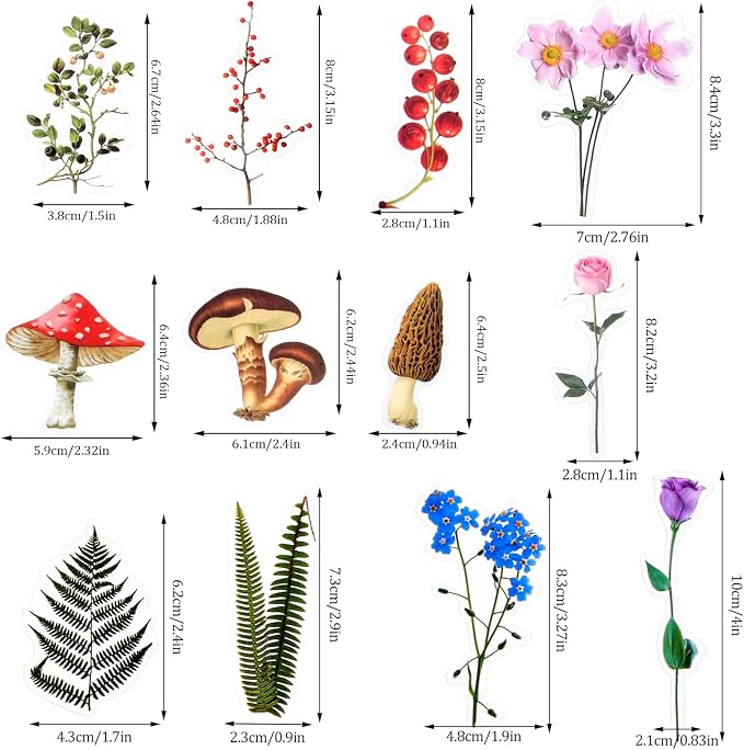 pengxiaomei 200 Pcs Floral Scrapbooking Vintage Stickers, Self-Adhesive Flowers Stickers for Journaling Card Making Scrapbook Style Wall Notebook Letters Window DIY (Mixed Style) Assorted, Multicolor | Flower, Plant & Mushroom Designs; For Journaling, ...