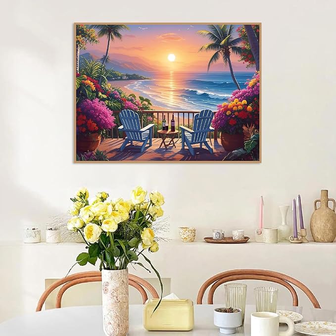 askkqtx Beach Paint by Numbers Kit for Adults Unframed 16x20 Inch