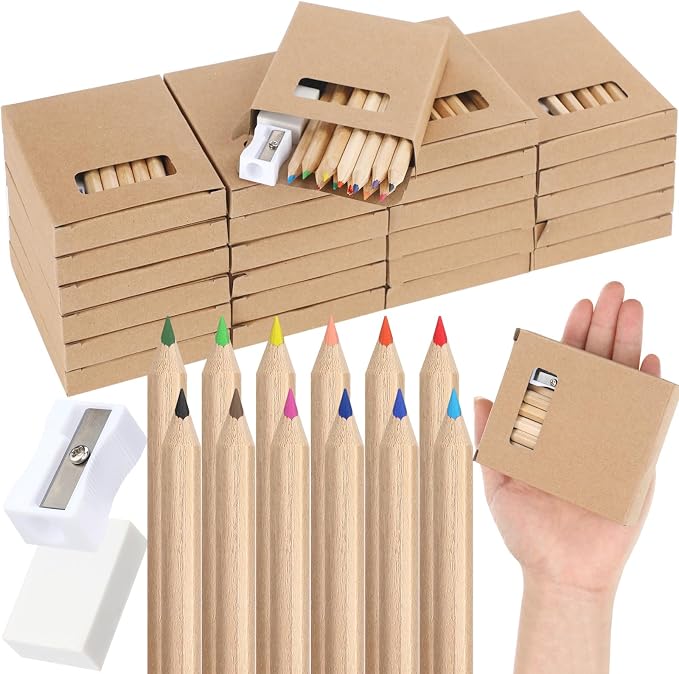 Sinload 150 Set Mini Colored Pencil Bulk for Kid 3.5 Inch Colored Pencils | 12 Color with Sharpener Eraser, Short Coloring Drawing Pen Bulk, Student Teacher Back to School Classroom Party Favors Gifts