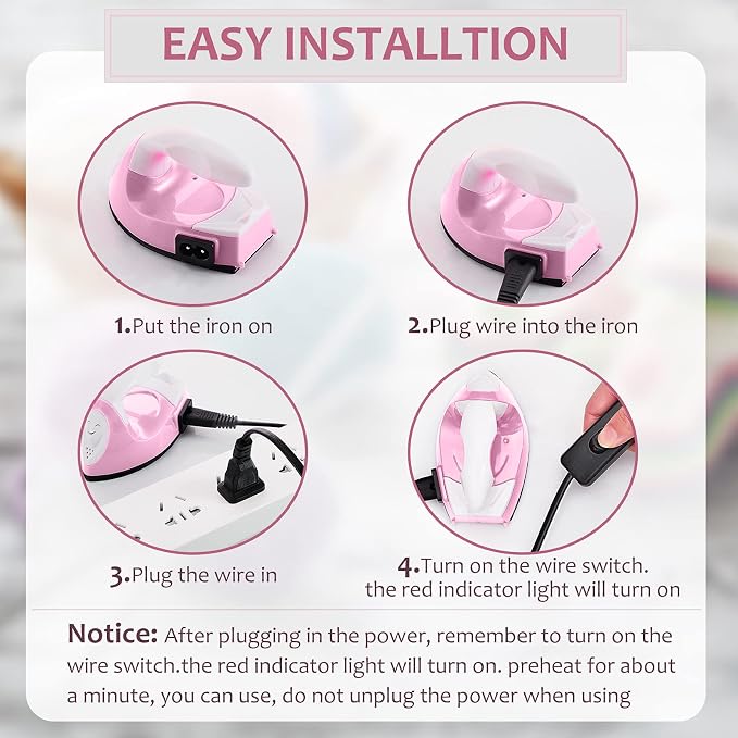 Honoson Mini Craft Iron with Charging Base Tiny,Light Pink