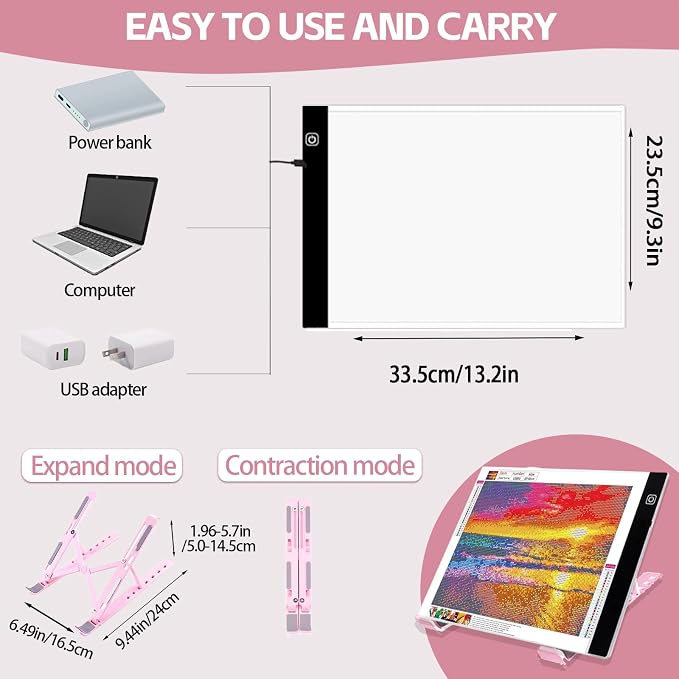 DNSGOOR 186Pcs Diamond Art Accessories Kit with A4 LED Light Pad