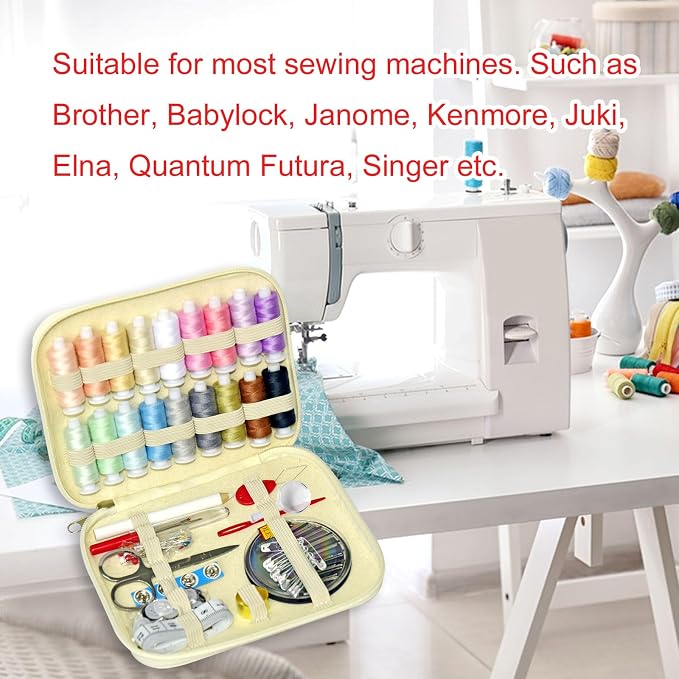 Sewing Kit with Case Portable Sewing Supplies for Home Traveler, Adults, Beginner, Emergency, Contains 18 Sewing Thread, Scissors, Needles, Measure etc,Off White