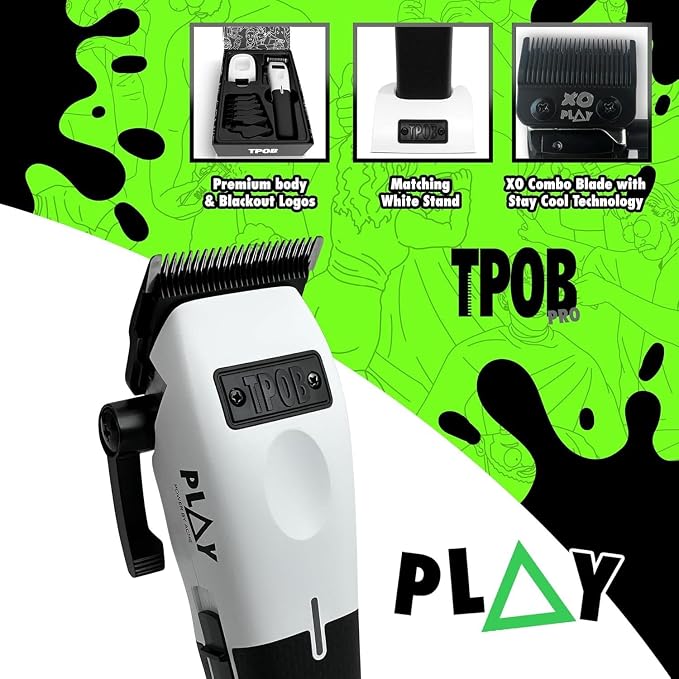 TPOB Play Barber Hair Clippers for Men 7500 RPM with Rubber Grips (White)