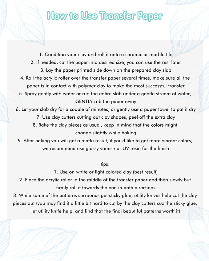 Puocaon Floral Clay Transfer Paper - 20 Pcs for Polymer Clay Jewelry, Water Transfer Sheets, Flower Blossom Magic Paper