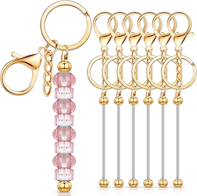 Huwena 6 Pcs Beadable Keychain Bars Metal Blanks DIY Crafts Jewelry Gift
