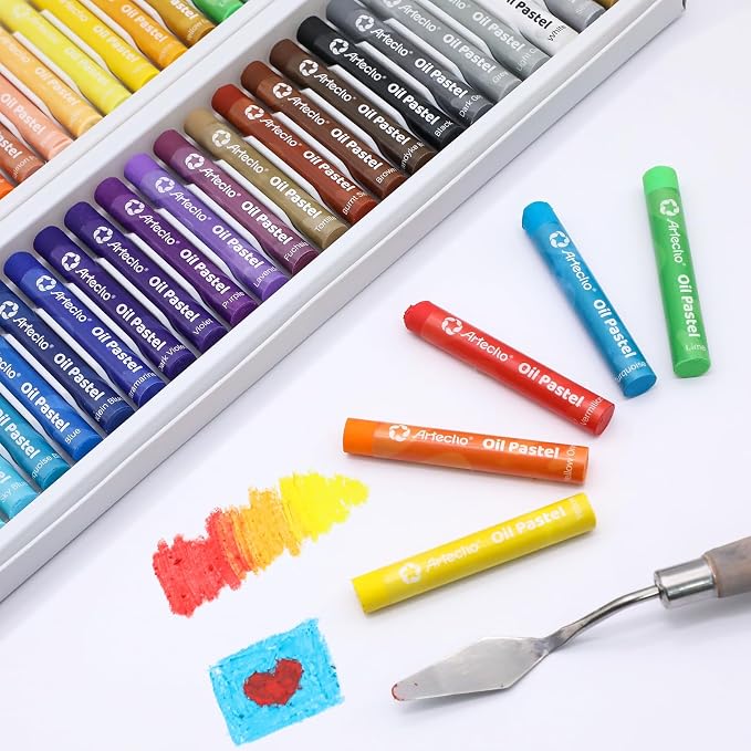Artecho Oil Pastels Set of 50 Colors (8 x 60 mm) | Soft Oil Pastels, For Art Painting, Drawing, Blending, For Artists, Teachers
