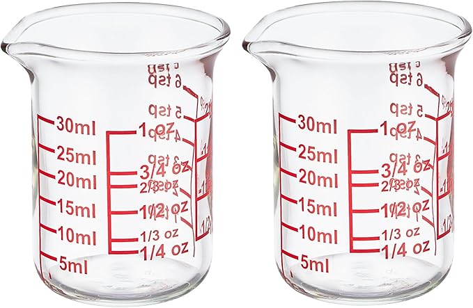 Ackers BORO3.3 Glass Measuring Cups with V-Spouts, 30 ml/1 oz, 2 Pack