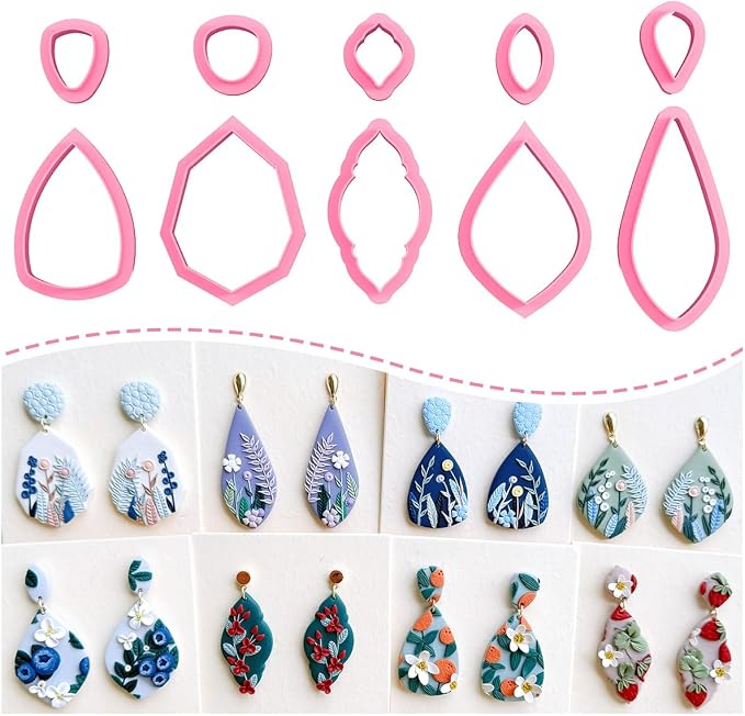 KEOKER 10 Organic Shape Clay Earring Cutters, Clay Cutters for Polymer Clay Jewelry, Earring Cutters for Polymer Clay (B)