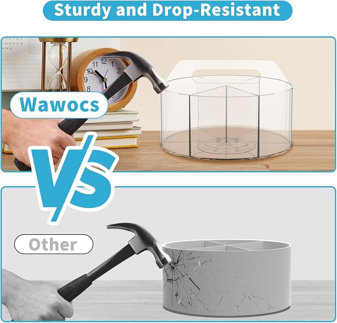 360 Degree Acrylic Desk Organizer Clear Pen Holder for Desk Kids 2 Packs | Pencil Holder Rotating Lazy Susan Organizer for School Supplies, Marker Holder Art Supply Storage Organizer with 6 Dividers