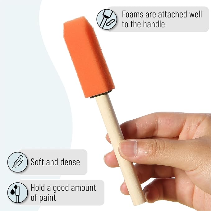 Bates- Foam Paint Brushes with Wood Handle, 1 Inch, 26 Pack, Orange, Sponge Brushes for Painting, Sponge Paint Brush