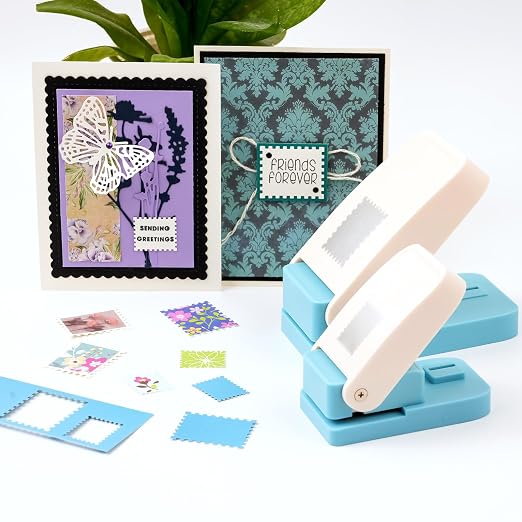 BAOFALI 2Pcs/Set Stamp Puncher 1.5x1.5inch &1.25x1.5inch Rectangular Postage Stamp Punch |Stamp Hole Puncher| Lever Action Paper Punches for Crafting Scrapbooking DIY Card Making Arts Crafts Supplies