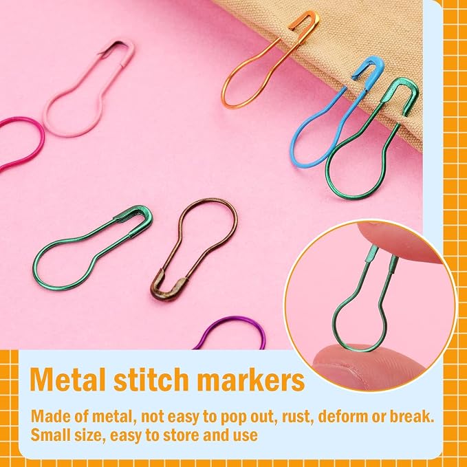 Crochet Markers, 300pcs Metal Stitch Markers for Knitting & Crocheting, Safety Pins for Fabric & Paper