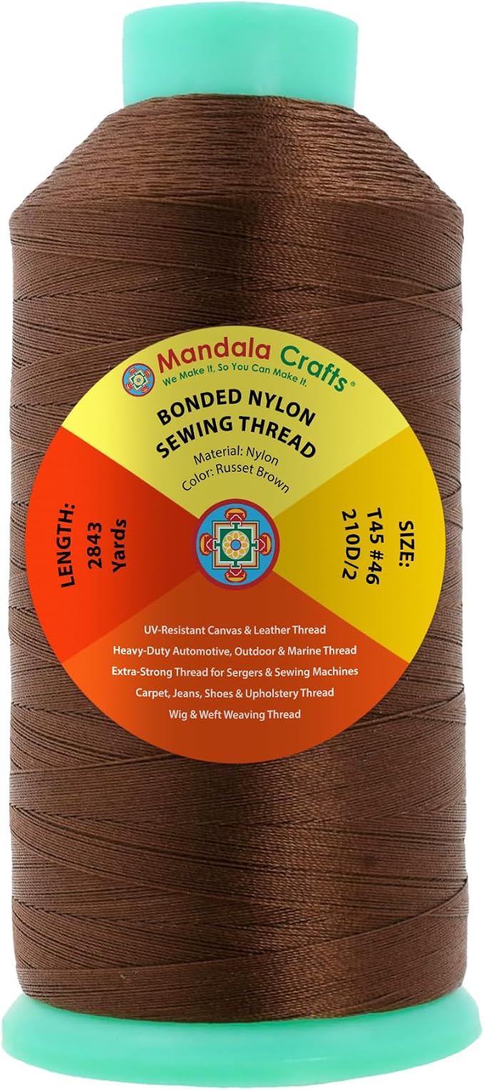 Mandala Crafts Size 46 210D T45 Russet Brown Bonded Nylon Thread, 2843 YDs