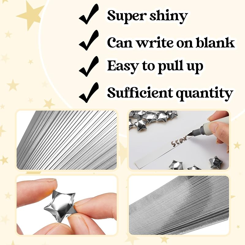 Kigeli 1000 Sheets Origami Star Paper Strips,Silver,Solid Style