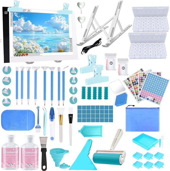DNSGOOR 186Pcs Diamond Art Accessories Kit with A4 LED Light Pad