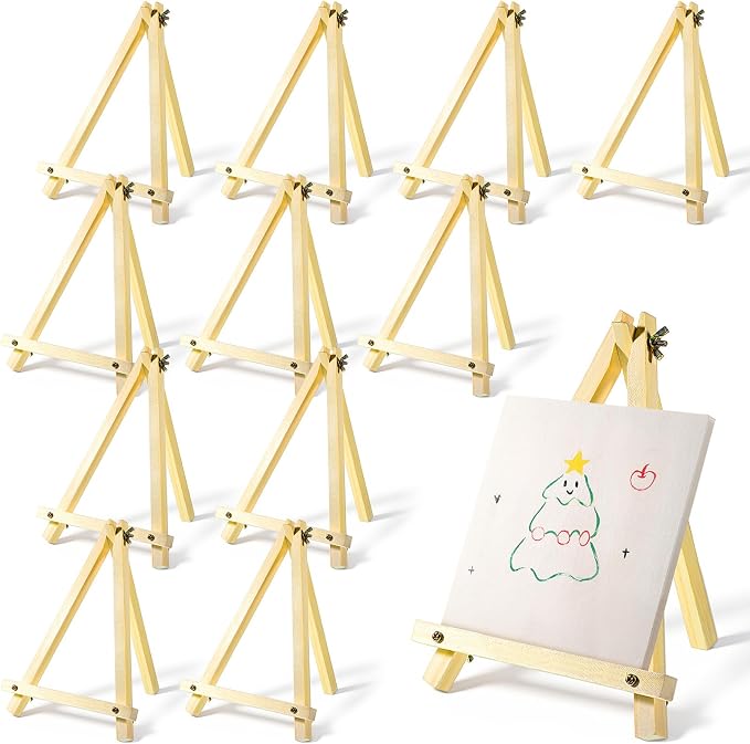 12 Pack 9 Inch Wood Easels, Tabletop Easels for Painting, Small Portable Canvas Holder, Tripod Painting Easel, Paintings Party Easel for Art Crafts Photo Picture Sign Display