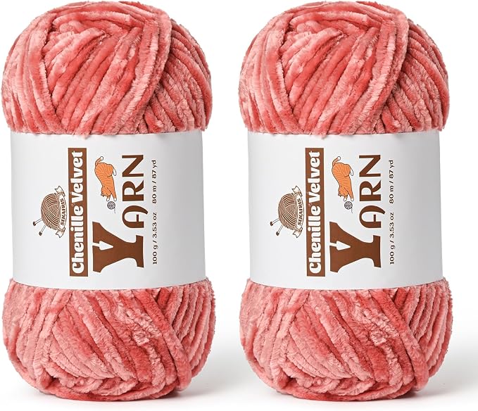 Chenille Crochet Gray Pink Yarn 2 Pack