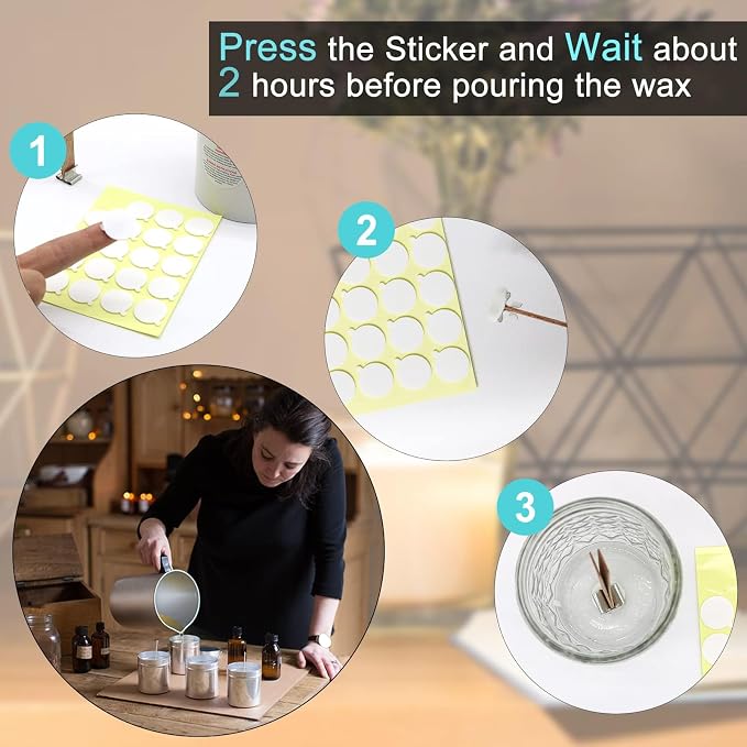 120Pcs Candle Wick Stickers, with Tail | Double-Sided, Easy to Peel, Heat Resistance, Ideal for Candle Wick Securing, DIY Candle Making, Home Craft
