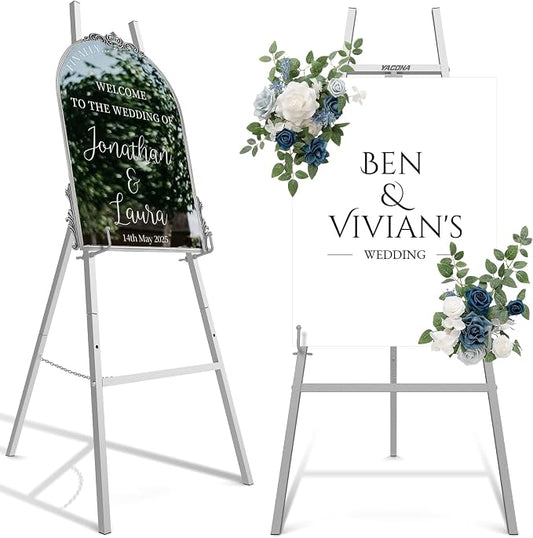 Easel Stand for Sign, Metal Display Easel with Adjustable Chain,Silver