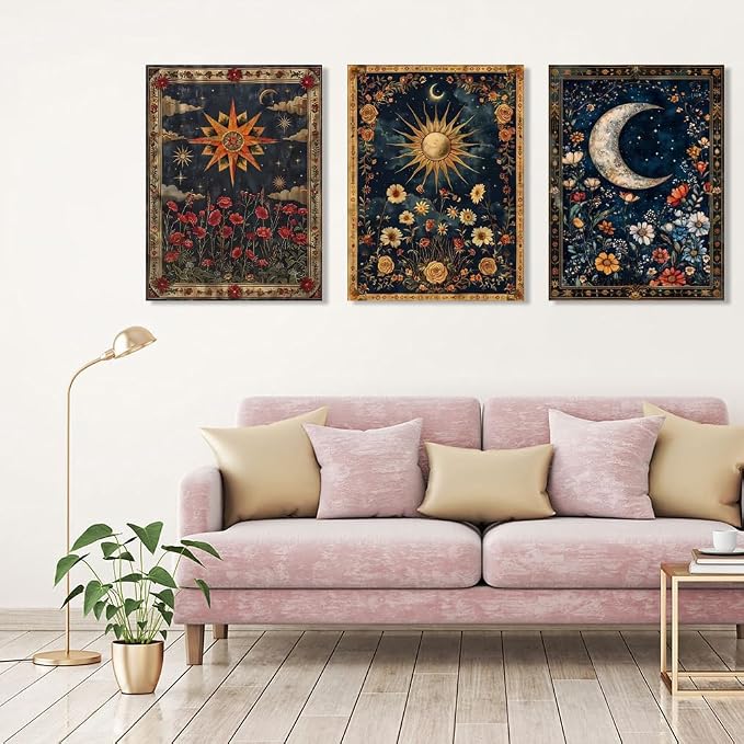 3 pack Sun Moon Stars Paint by Numbers Kit for Adults Beginner 16x12 Inch | Celestial body Easy Adult Paint by Number Kits on Canvas DIY Painting for Beginners Art by Numbers for Home Wall Decor