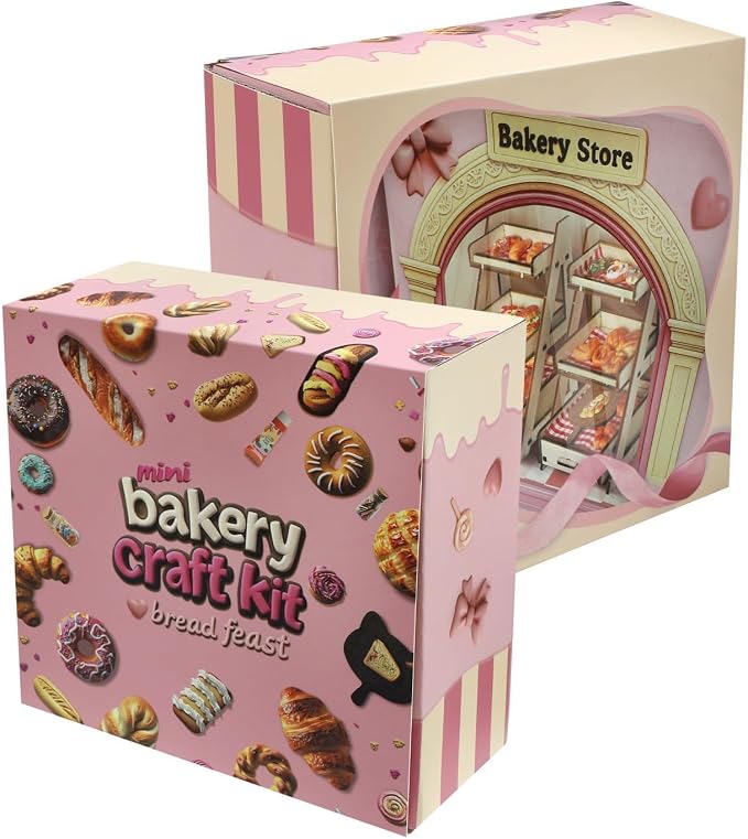 iLAND Craft Sets for Girls Ages 8-12 Creative Clay Bakery Crafting Kit, Fun DIY Arts and Crafts for Kids 8-10, Family Game Night Activities, Cute mini food Tween Girl Toy Birthday Gifts for 9 Year Old