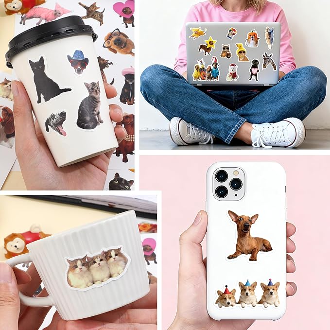 350+ Funny Dog Cat Stickers, Cute Animal Sticker Book for Water Bottles Journaling Laptop Scrapbook Guitar Suitcase Phone Snowboard Planner, Waterproof Vinyl Gifts for Women Men Girl Kids Adult Teens
