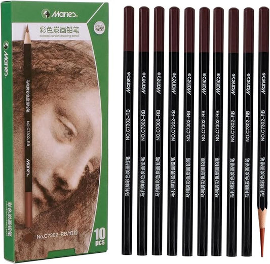 Marie's Professional Charcoal Drawing Set - Premium Artist Sketching Pencils for Portraits & Fine Art - Ideal for Professional Artists & Studio Creation(Red Brown)