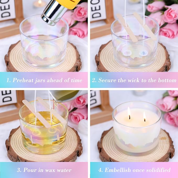 CONNOO 8 Pack 12 oz Iridescent Glass Wide Mouth Candle Jars