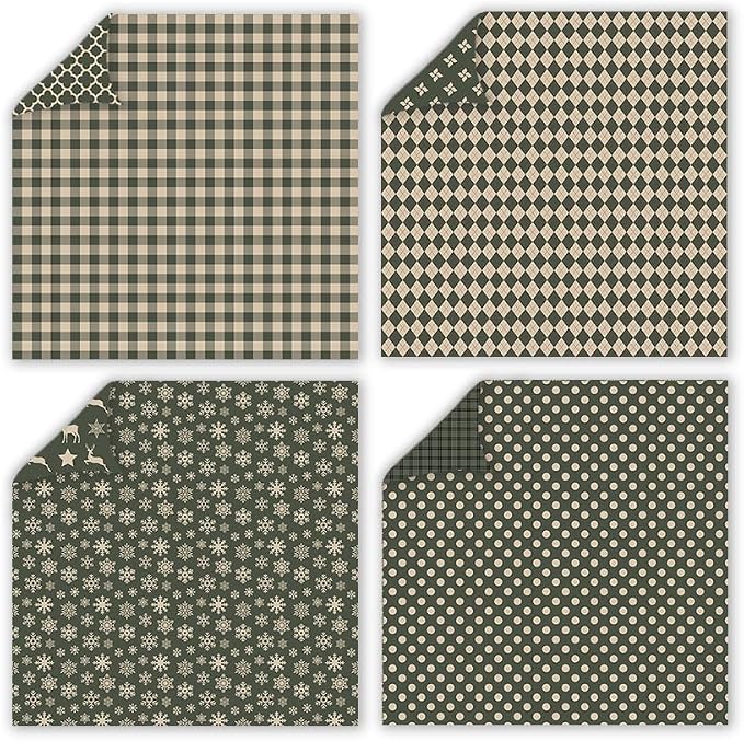 Christmas Scrapbook Paper Vintage Grid Patterned Paper Pad 12×12,24 Sheets Double-Sided Bobo Floral Scrapbooking CardStock Papers Pad for Holiday Cardmaking DIY Origami Papers.