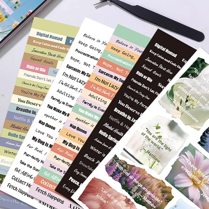 Bomichi Quote Stickers for Journaling, 48 Sheets 2800Pcs+ Word Motivational Inspirational Small Talk Stickers for Scrapbook Junk Journal Bullet Journal DIY Craft Card Making