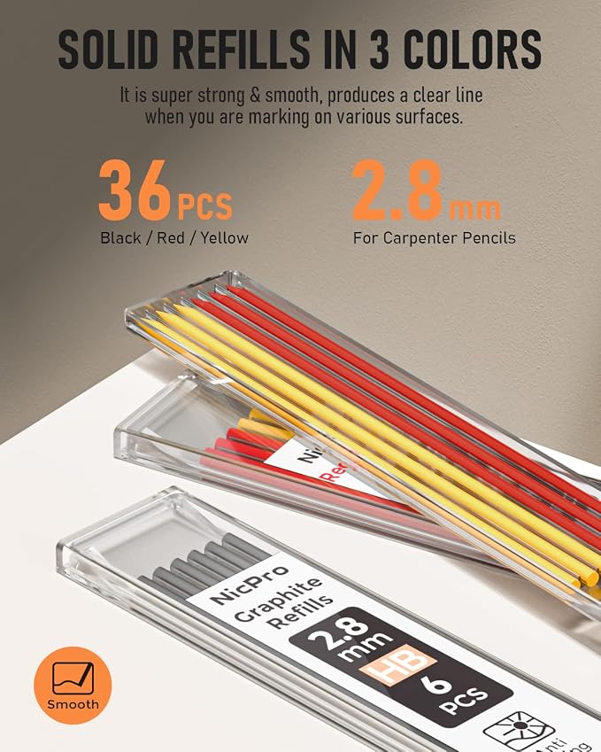 Nicpro 3 Pack Carpenter Pencils with Sharpener, Pencils for Construction
