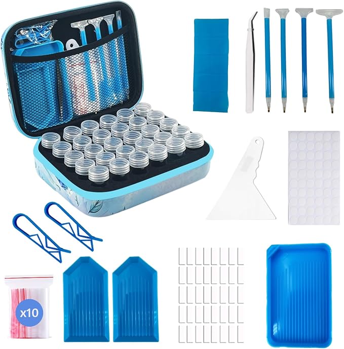30 Slot Diamond Painting Storage Containers | Blue 30-slot storage box with tools & accessories for diamond art