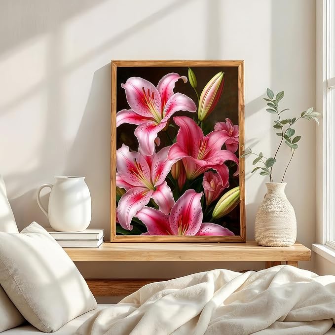 Mosaflare Lily Flower 5D Diamond Painting Kits for Adults 12x16 Inch | Diamond Art for Beginners, DIY Full Round Drill Paint by Diamonds Dot Gem Art for Adult, Home Wall Decor