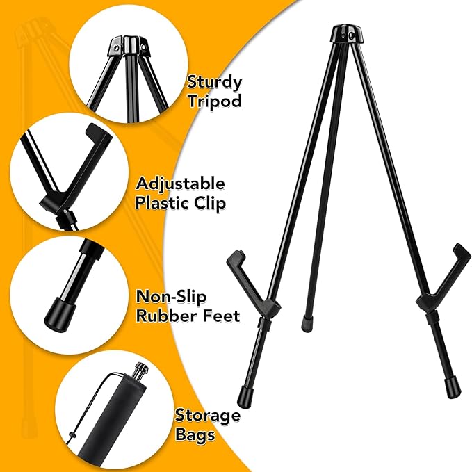 AROIC 6 Pack 14'' Tabletop Easels, Black Steel Table Top Easels for Display | Adjustable Portable Table Top Easel for Paintings, Signs, Posters,Frame Pictures(with 6 Bags)