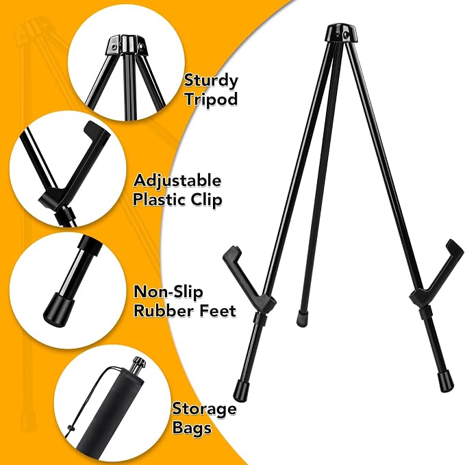 AROIC 12 Pack 14''Tabletop Easels, Black Steel Table Top Easels for Display | Adjustable Portable Table Top Easel for Paintings, Signs, Posters,Frame Pictures(with 12 Bags)
