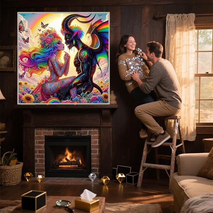 ijbnhd Diamond Art Kits for Adults 5D Angel and Devil 14X14inch