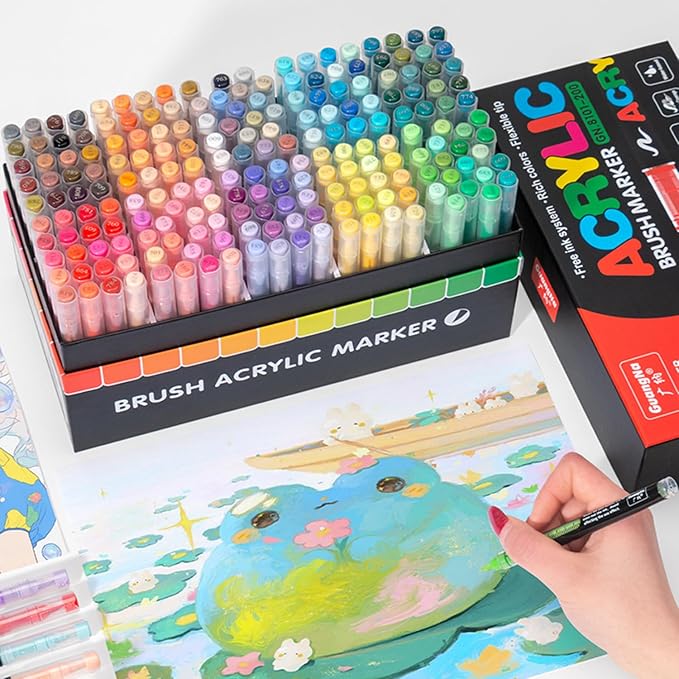 Acrylic Paint Markers, 200 Colors Acrylic Markers Set, Brush Tip