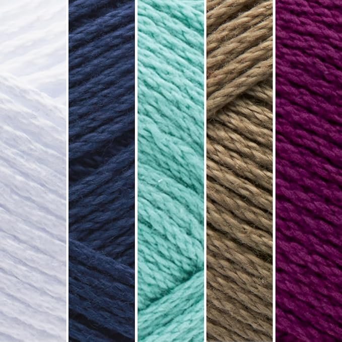 Lion Brand Yarn, 24/7 Cotton Mercerized Lightweight Yarn for Knitting, Crochet, and Crafts, Beatnik, 5 Pack, Multicolor Pack of Natural Fiber for Breathable Tops, Durable Bags, and Dish Cloths