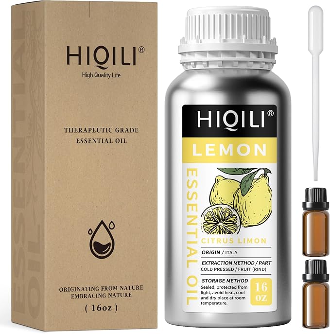 HIQILI Lemon Essential Oil for Cleaning, Skin & Diffuser