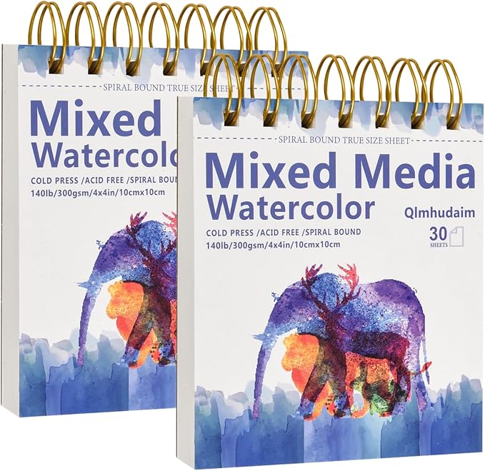 Qlmhudaim 2-Pack Mixed Media Sketchbook 4" x4”| 30 Sheets 140lb/300g