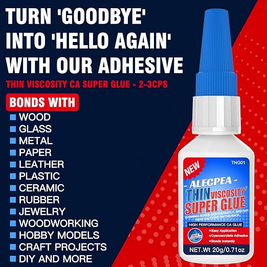 ALECPEA Thin CA Glue 20g, Cyanoacrylate Super Glue with 3 Droppers