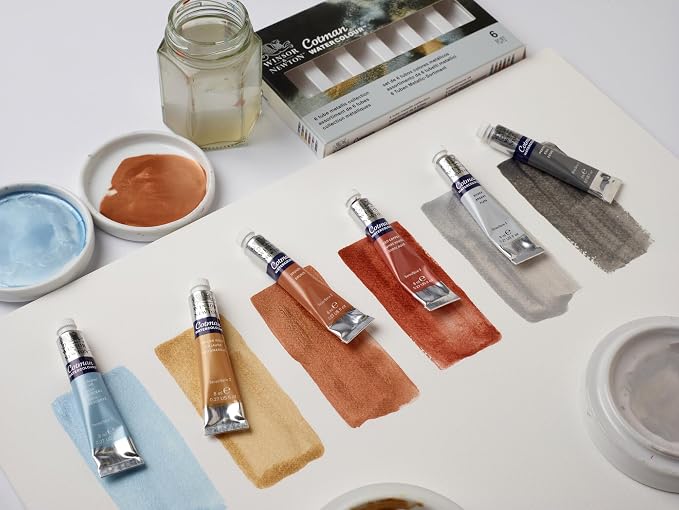 Winsor & Newton Cotman Watercolor Paint Set, 6 x 8ml Tube Metallic Colors | Introductory Watercolor made with Fine Art Pigments, Perfect for Beginners, Lightfast & Permanent, Good Tinting Strength