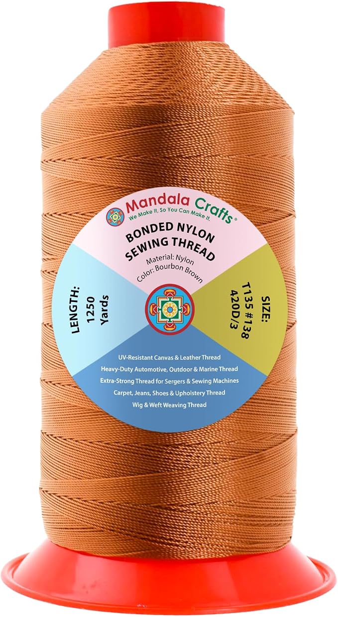 Mandala Crafts Size 138 420D T135 Bourbon Brown Bonded Nylon Thread 1250YDs