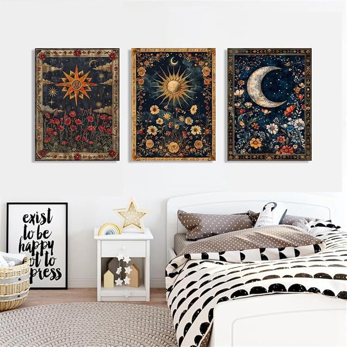 3 pack Sun Moon Stars Paint by Numbers Kit for Adults Beginner 16x12 Inch | Celestial body Easy Adult Paint by Number Kits on Canvas DIY Painting for Beginners Art by Numbers for Home Wall Decor